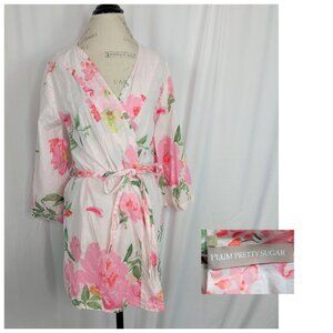 Plum Pretty Sugar Mid Length Robe Small Pink Floral Belt